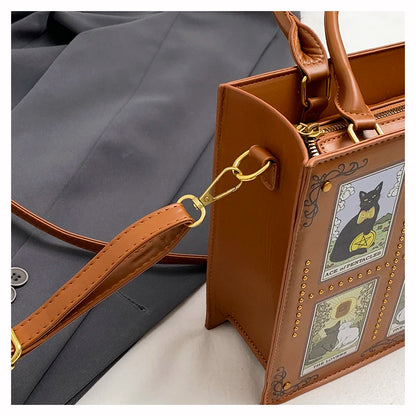 Sacs fourre-tout décontractés de marque pour femme, sacs bandoulière messager pour femme, grands sacs à main féminins, sacs de luxe de créateurs, grands sacs à main à motif chat, sacs à bandoulière