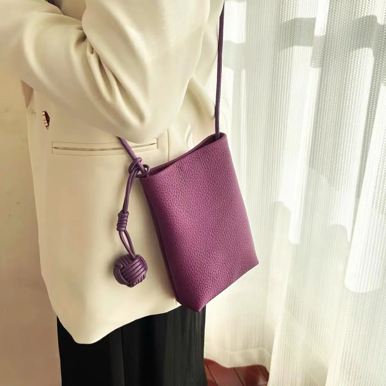 Sac à bandoulière en cuir pour femmes, 1 pièce, Design boule tissée minimaliste, cuir souple, sangle amovible, sac à main à fermeture magnétique