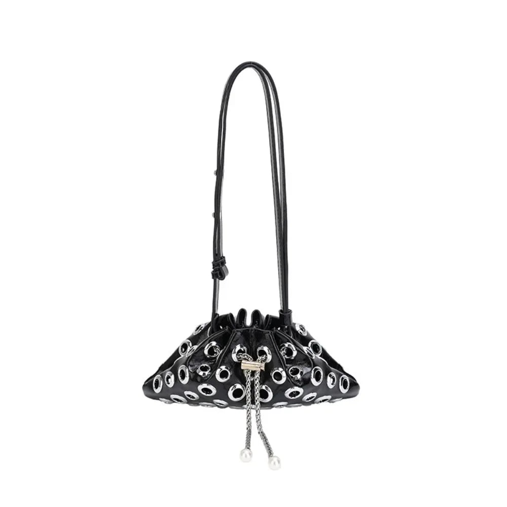 Portable Metal Stud Rivet Shoulder Bag Spicy Girl Chain Y2k Underarm Bag Punk Style Handbag Drawstring Crossbody Bag Daily