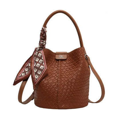 Sac seau à la mode pour femmes, sac à main élégant effet tissé de couleur unie, sac à bandoulière et sac à bandoulière, peut être porté à la main