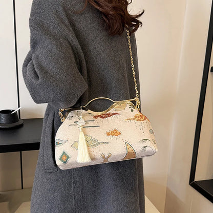 JOinitied-Pochette à franges vintage pour femme, sac à main de luxe, sacs à bandoulière, sac à main de soirée, mariée, mariage, mode