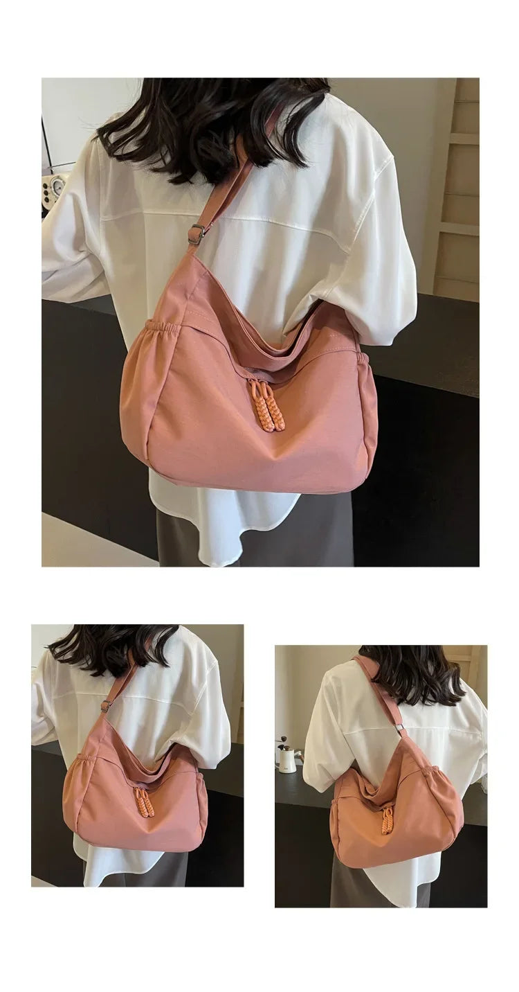 Sac à Bandoulière Hobos en Nylon pour Femme, Sacoche à Fermeture Éclair, Décontractée, Solide, de Grande Capacité, à la Mode, 2025
