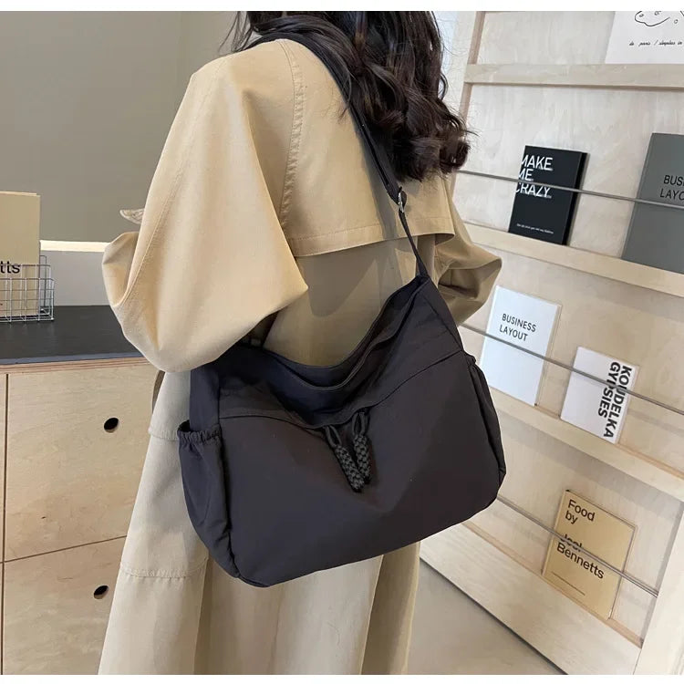 Sac à Bandoulière Hobos en Nylon pour Femme, Sacoche à Fermeture Éclair, Décontractée, Solide, de Grande Capacité, à la Mode, 2025
