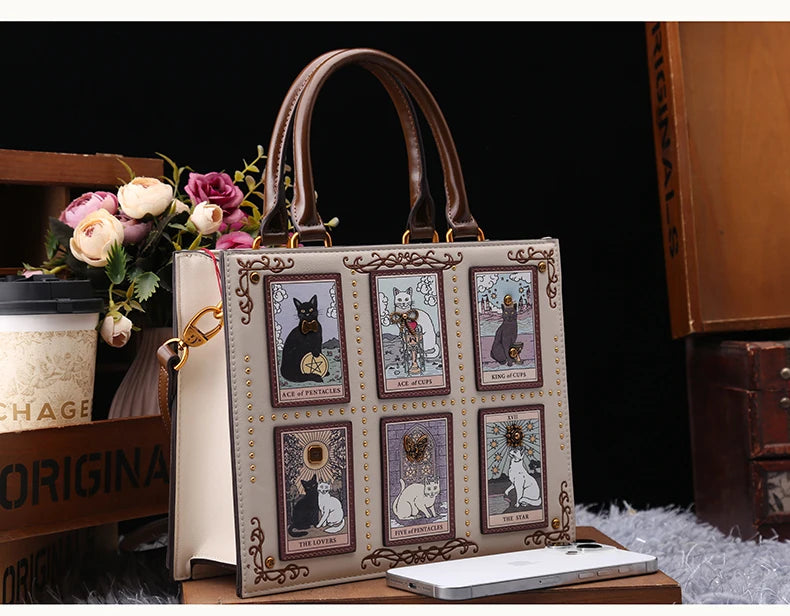 Sac de créateur vintage et de luxe avec broderie délicate impression de chat sac fourre-tout populaire et à la mode pour femmes de grande capacité
