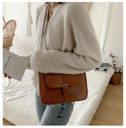 Sacs à bandoulière Vintage en cuir PU pour femmes, sacs à main tendance et bourse rétro, petit sac messager féminin