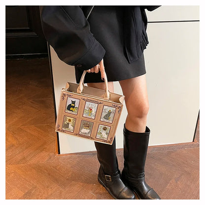 Sacs fourre-tout décontractés de marque pour femme, sacs bandoulière messager pour femme, grands sacs à main féminins, sacs de luxe de créateurs, grands sacs à main à motif chat, sacs à bandoulière