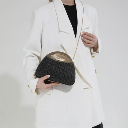 sac à main luxe pochette soirée femme MOODS – pochette de soirée en paille tricotée de couleur arc-en-ciel pour femmes, sacs à main de luxe de créateur avec chaîne dorée, pour mariage, dîner, fête